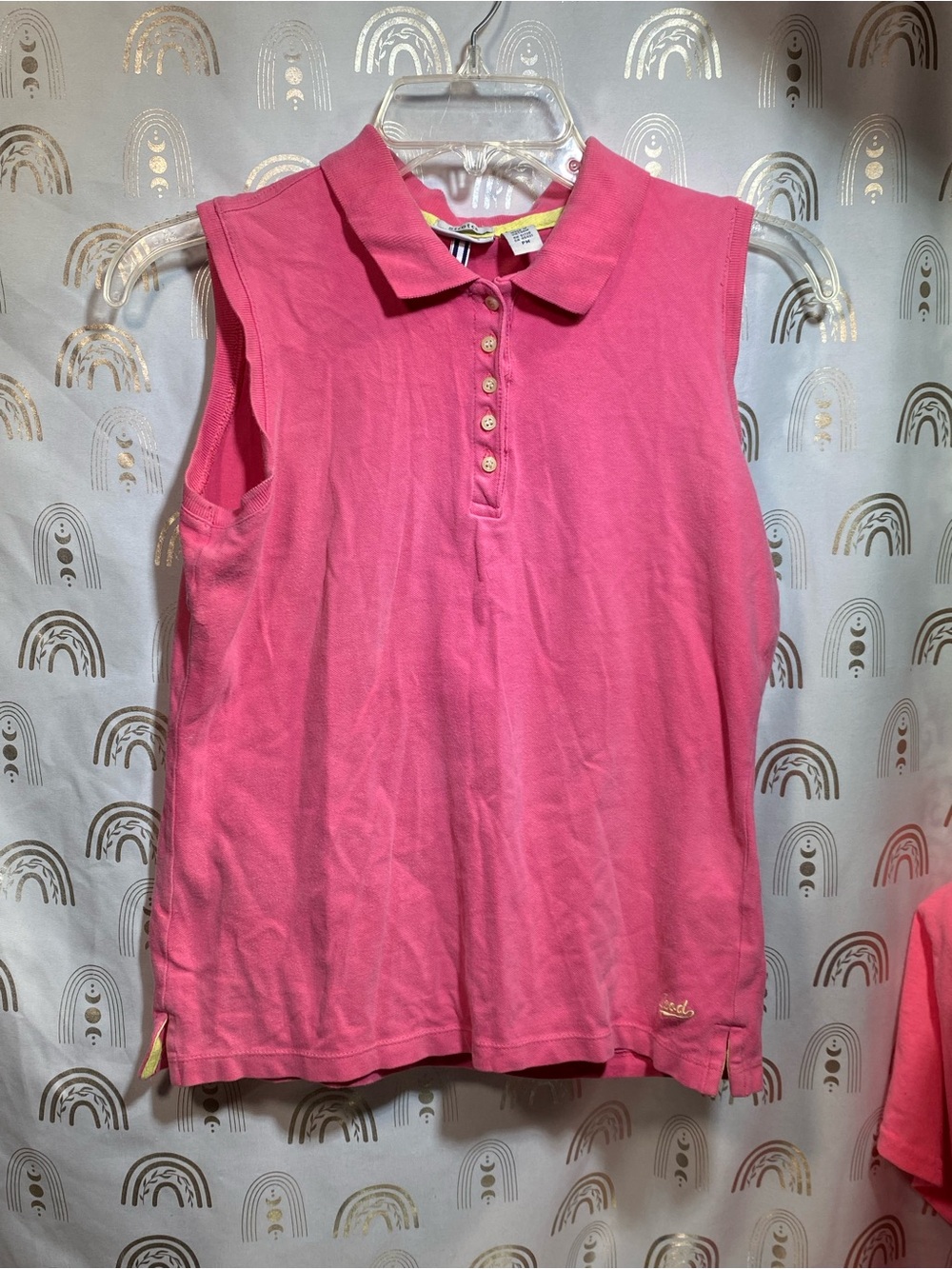 Izod Pink Sleeveless Polo Tank with Button Placket